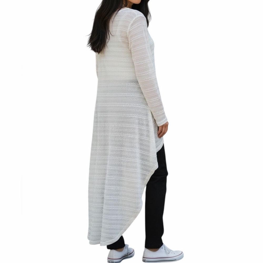Shilla Creamy White Textured Knit Hi-Low Long Sleeve Top S